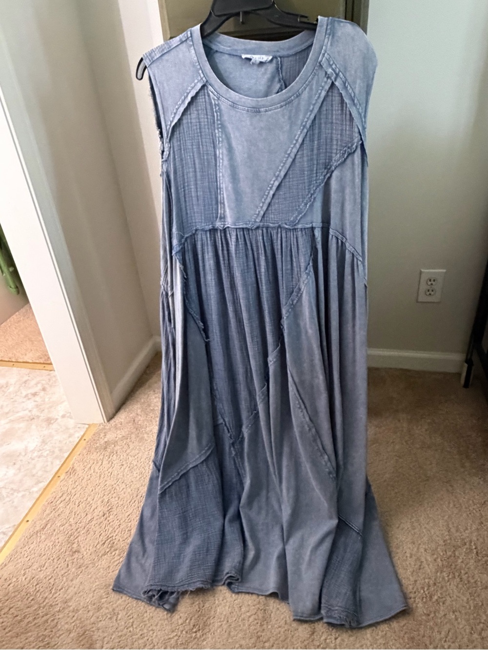 Oli & Hali Washed Denim Blue Patchwork Maxi Dress